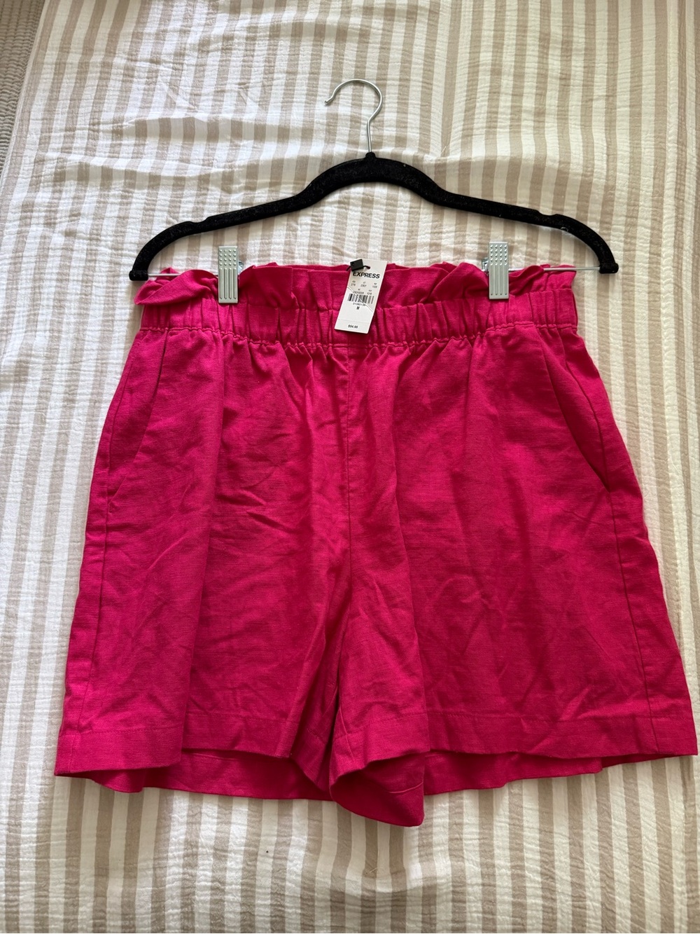 Express Linen Blend Shorts Elastic Waist Fuchsia Pink Size Medium NWT - Picture 2 of 7